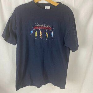 Mc Sport Hooked On My Grandkids Embroidered T- Shirt Blue Men's Large